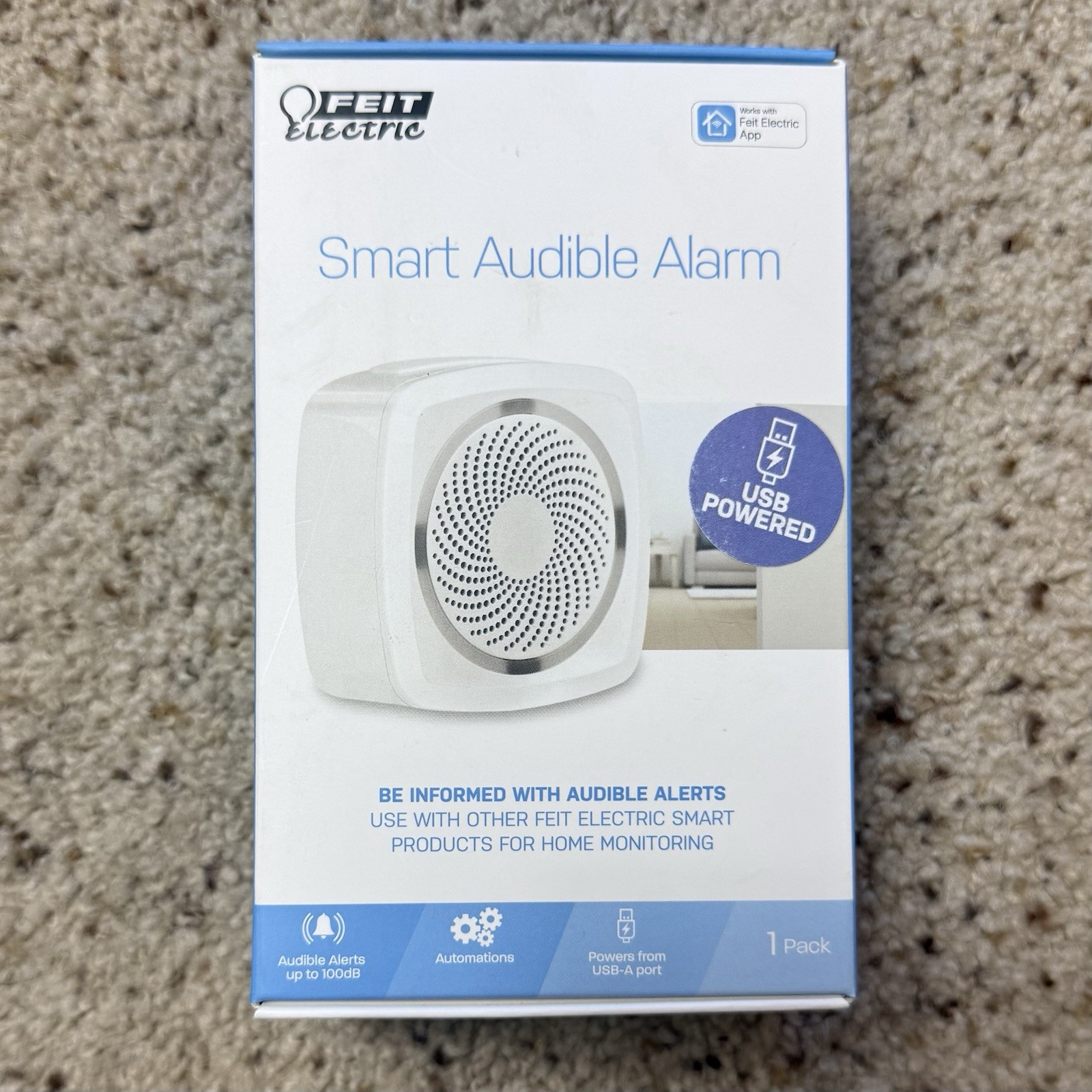 New Sealed Feit Electric Smart Home Wireless Security Siren Alarm USB Powered