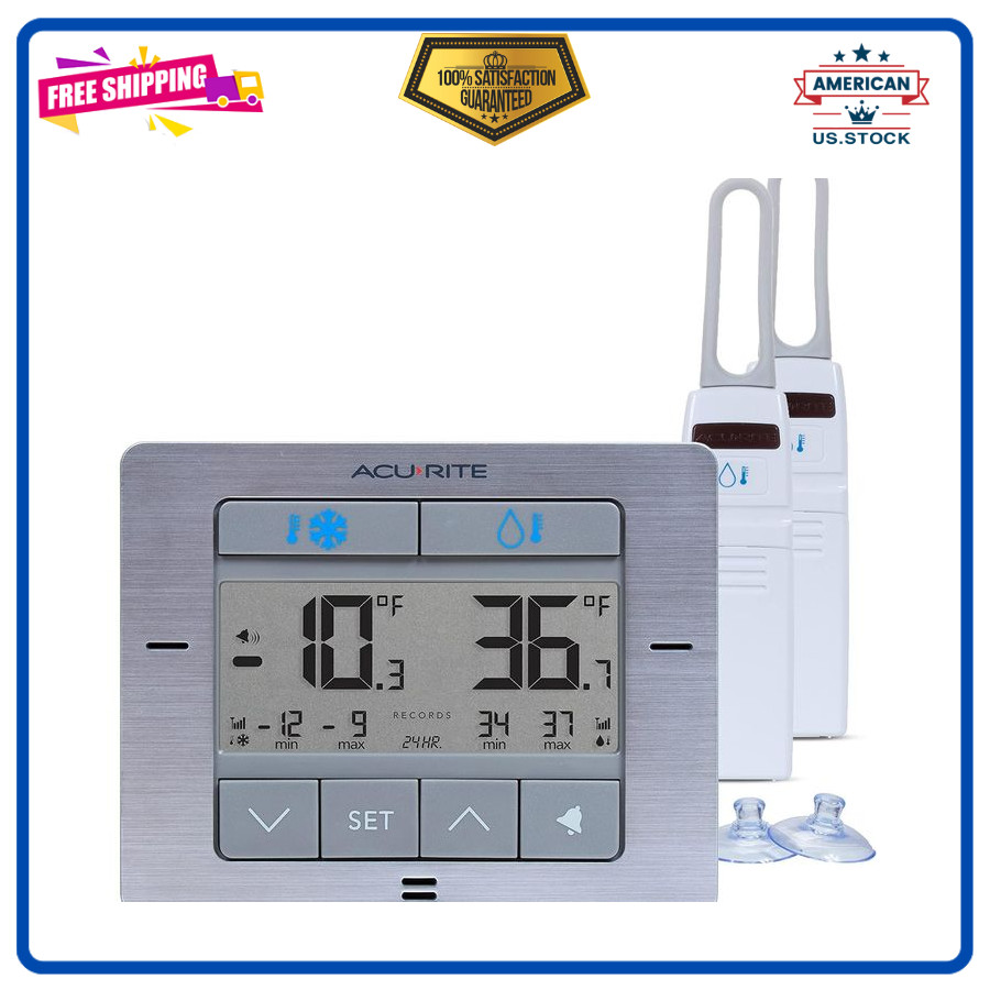 AcuRite Wireless Fridge Freezer Thermometer with Alarm Max Min Temp 00515M