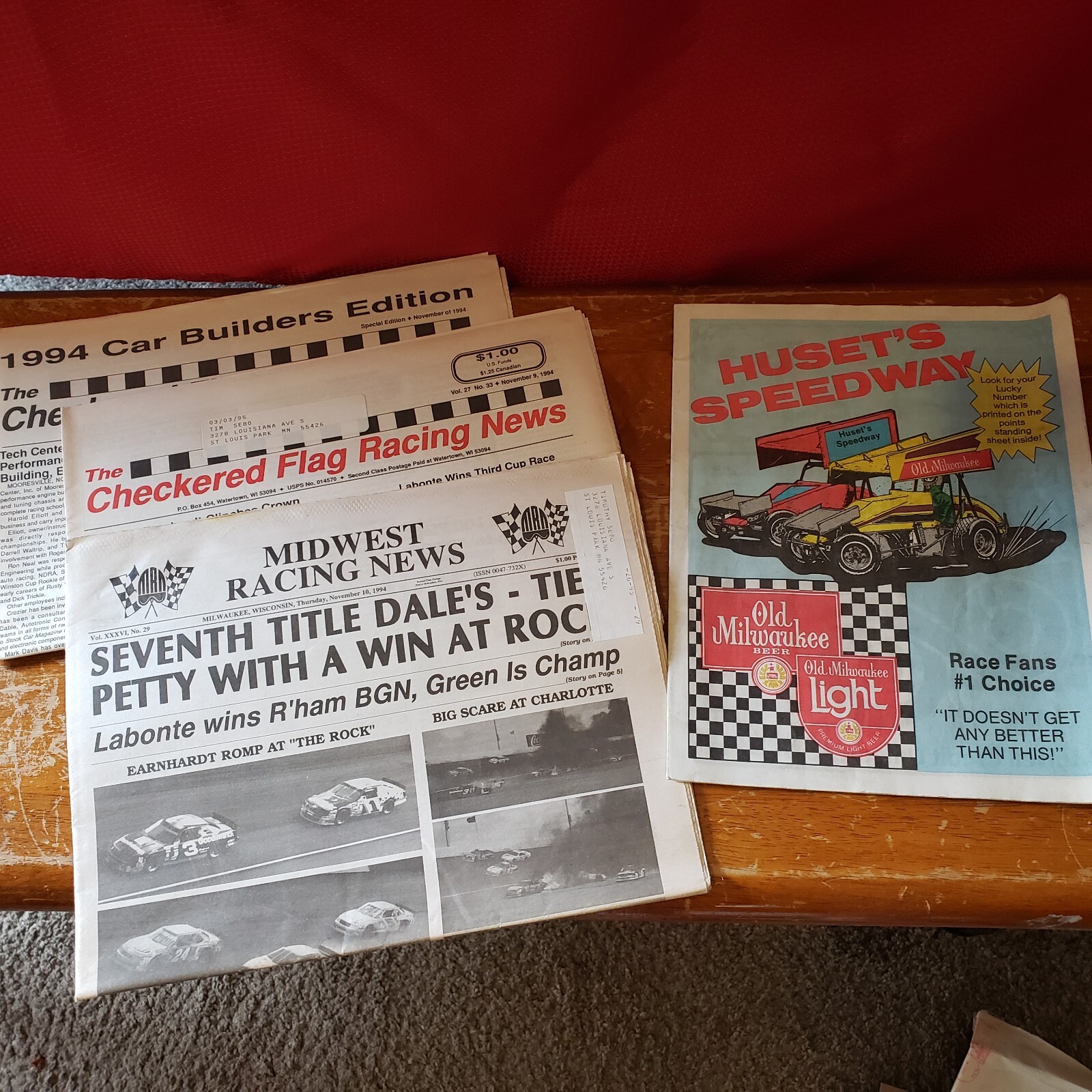 LOT of 4 Huset's Speedway Racing Checkered Flag Race Newspaper 1994 Earnhardt