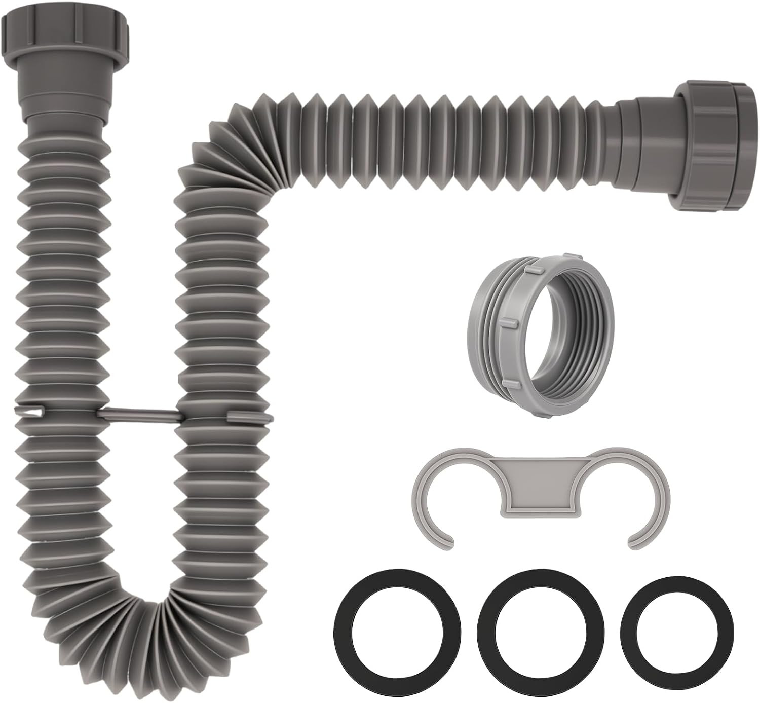 1-1/2" Flexible P-Trap Sink Drain Pipe Kit 5.7"-27" for Kitchen Bathroom Sink wi