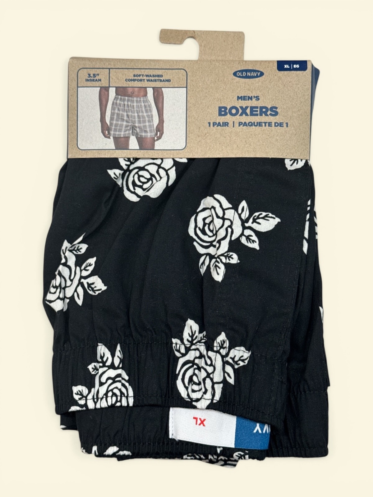 Old Navy Men’s Printed Boxer Shorts 3.75” Inseam Black Roses Size S M L XL XXL