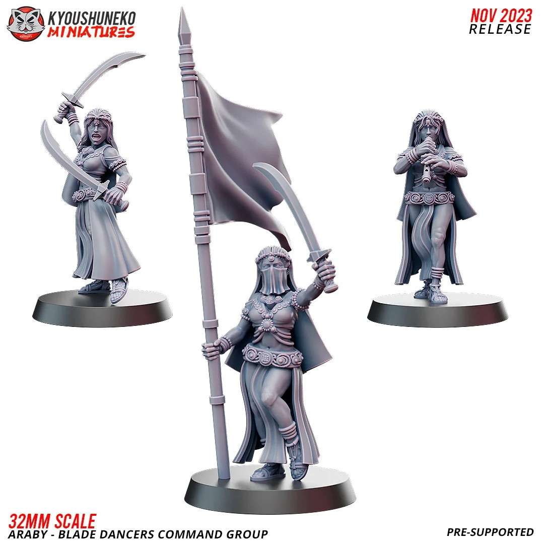 Araby Bladedancer Command Group (Set of 3) - 28-32mm Resin Tabletop Miniatur