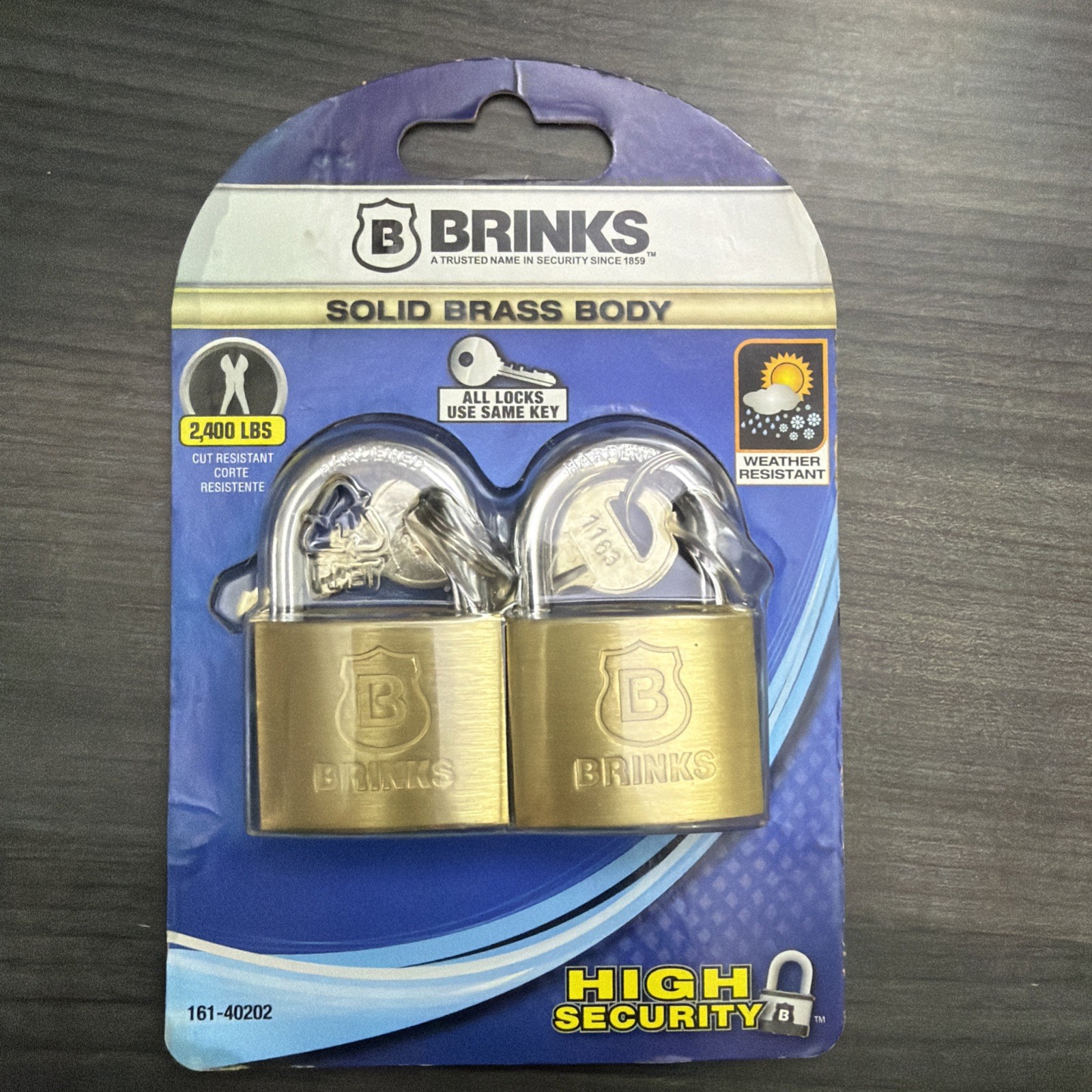 Brinks 161-40202 Solid Brass Padlock 40mm 2 Pack Keyed Alike High Security New
