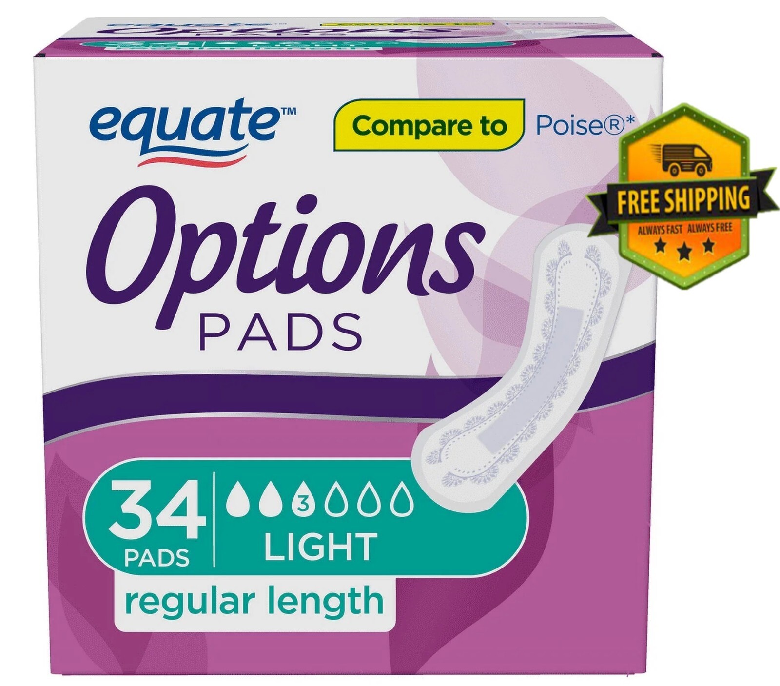 Equate Options Women's Incontinence Pads Pack of 34