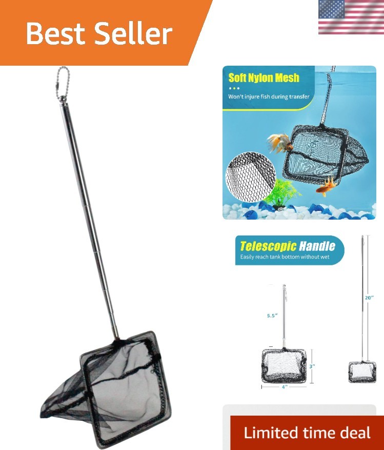 Extendable Long Handle 4-Inch Fish Net - Ideal for Cleaning and Skimming Tanks