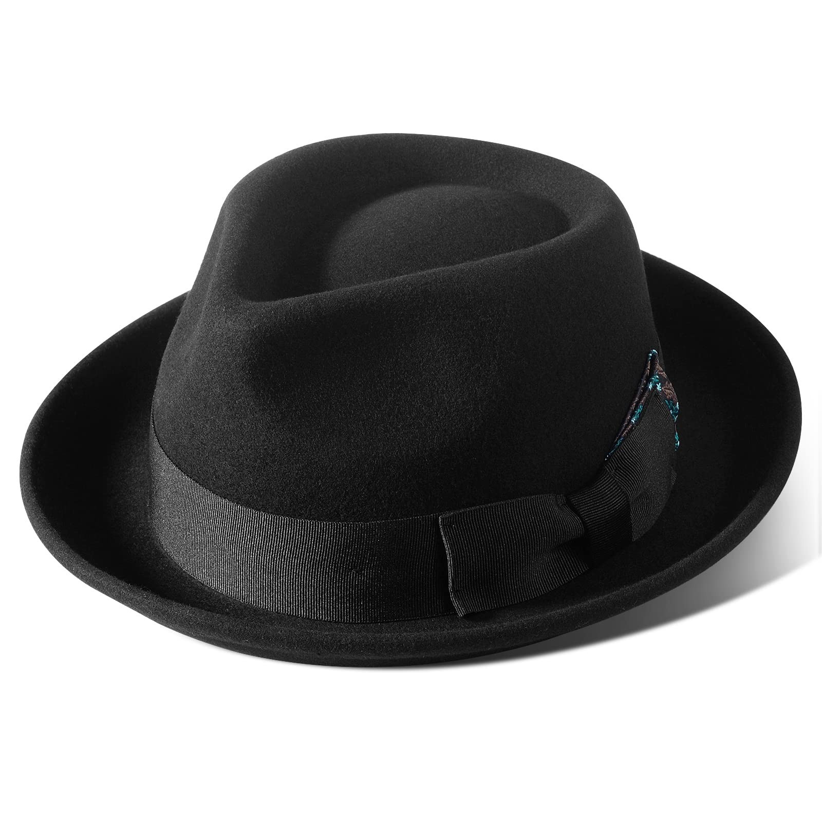 Fedora Hats for Men/Women, 100% Wool Felt Hat Mens Womens Gain Trilby Fedoras...