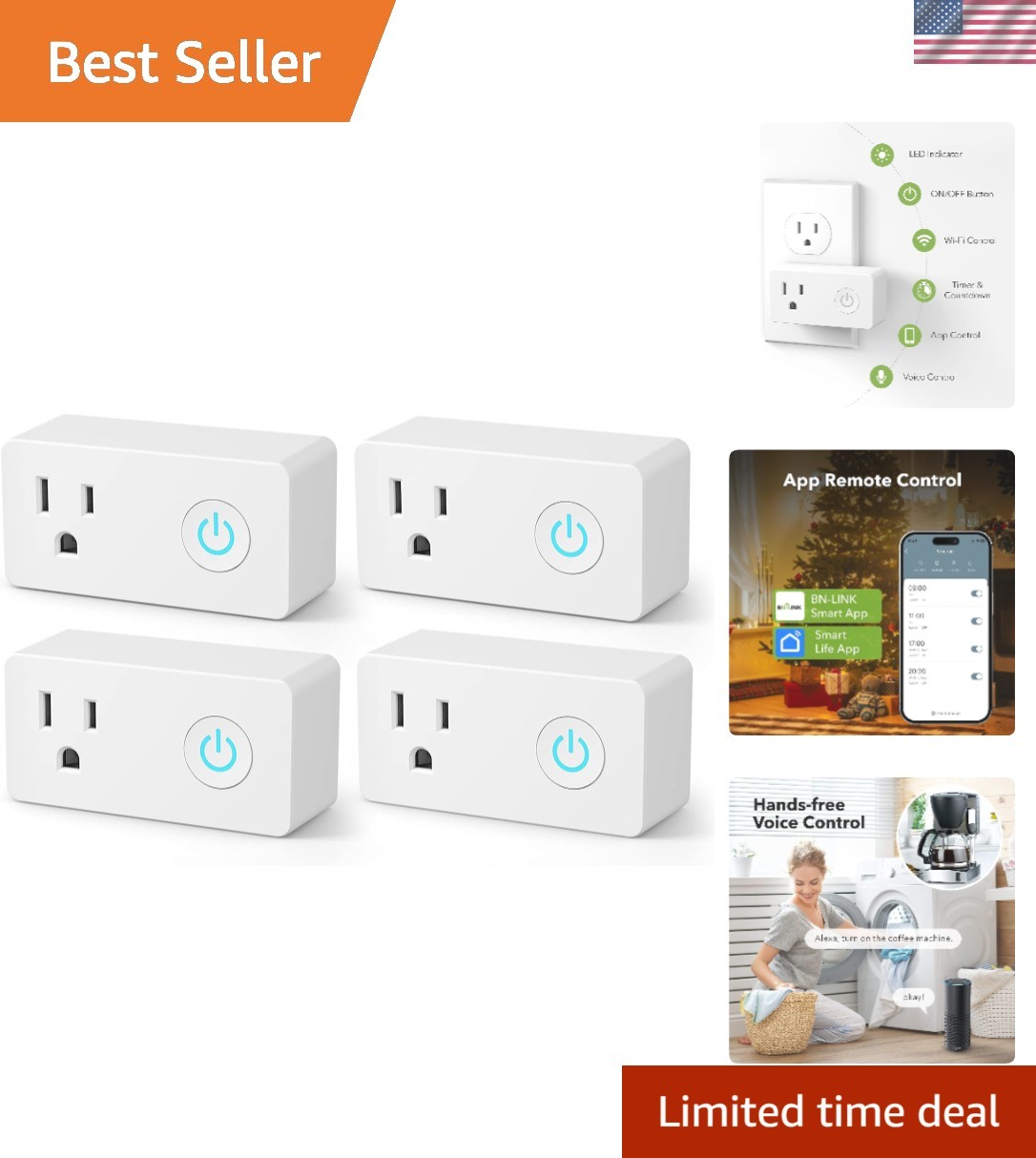 Listed WiFi Heavy Duty Smart Plug - Voice Control & App Control Available