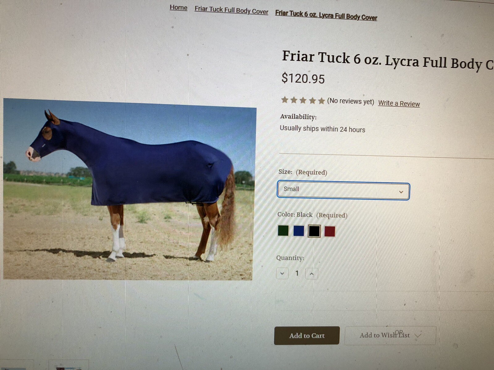 Robinhood Full Body Horse Cover With Zipper Size small