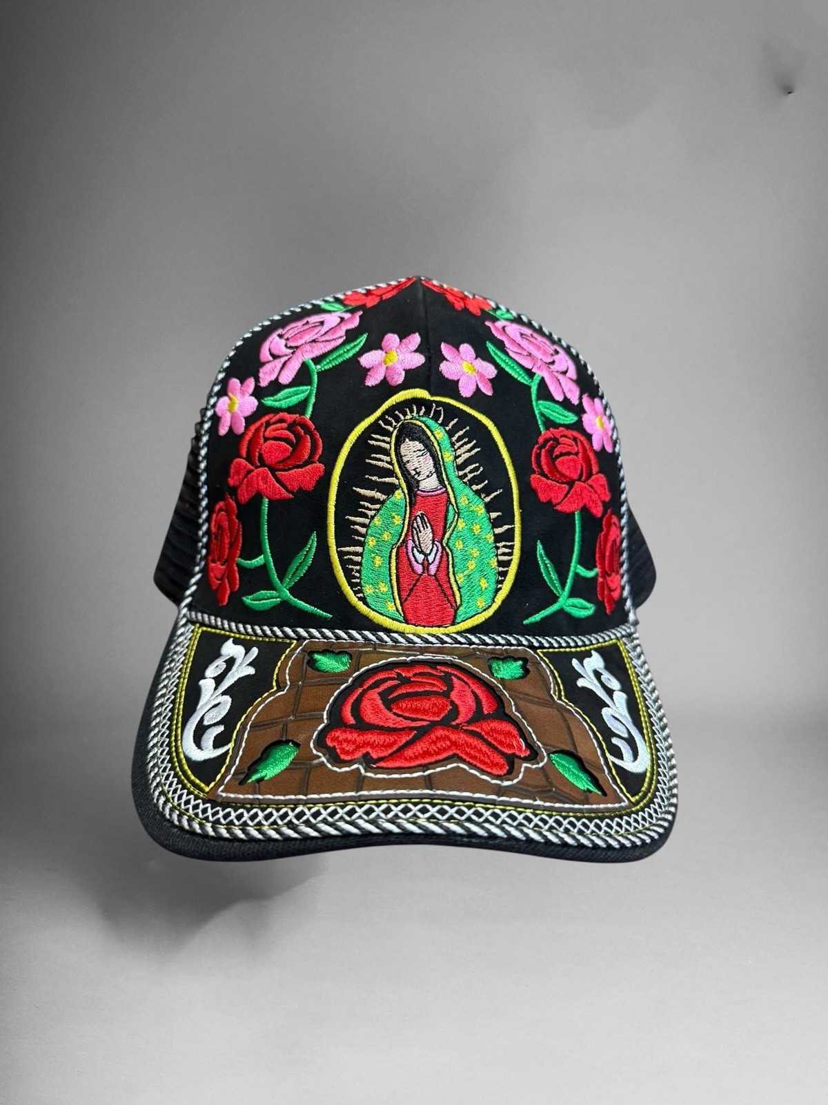 Gorra Vaquera Virgen Cachucha Guadalupe Western Trucker Cap Flowers Saint Mary