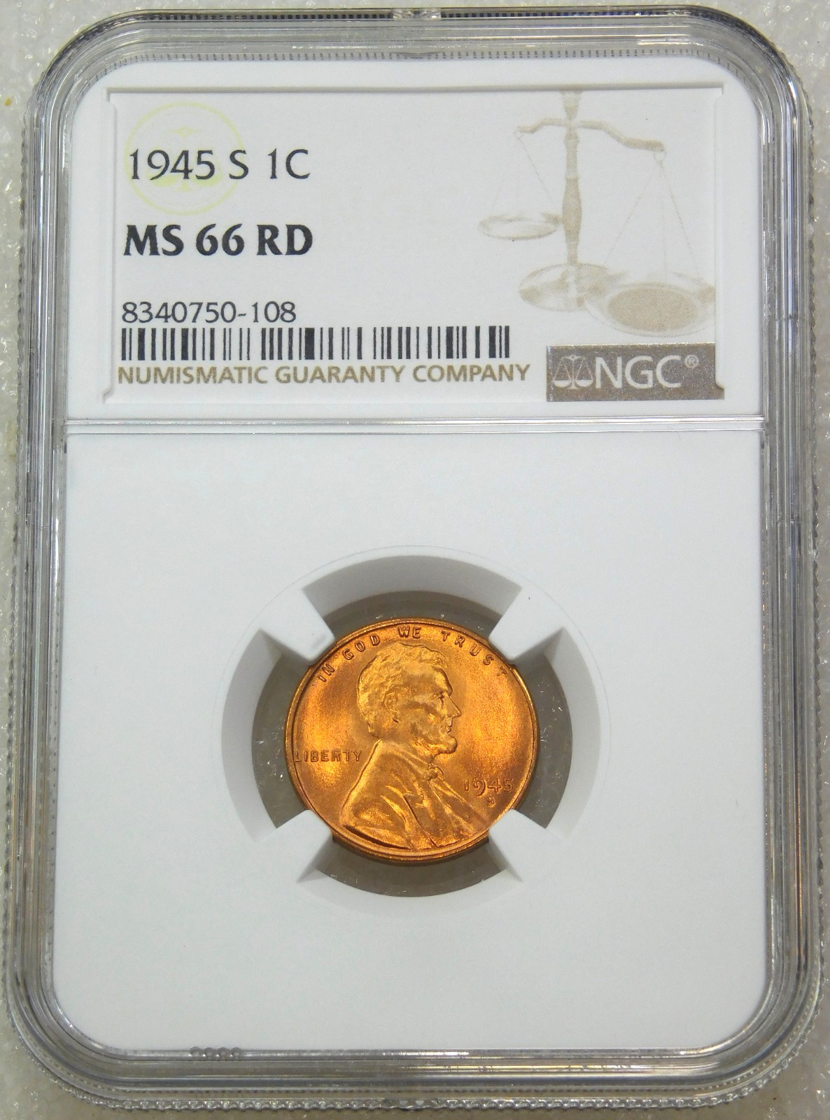1945 S Lincoln Cent NGC MS66RD Rich Bright Red Just Graded New Holder #Q373G