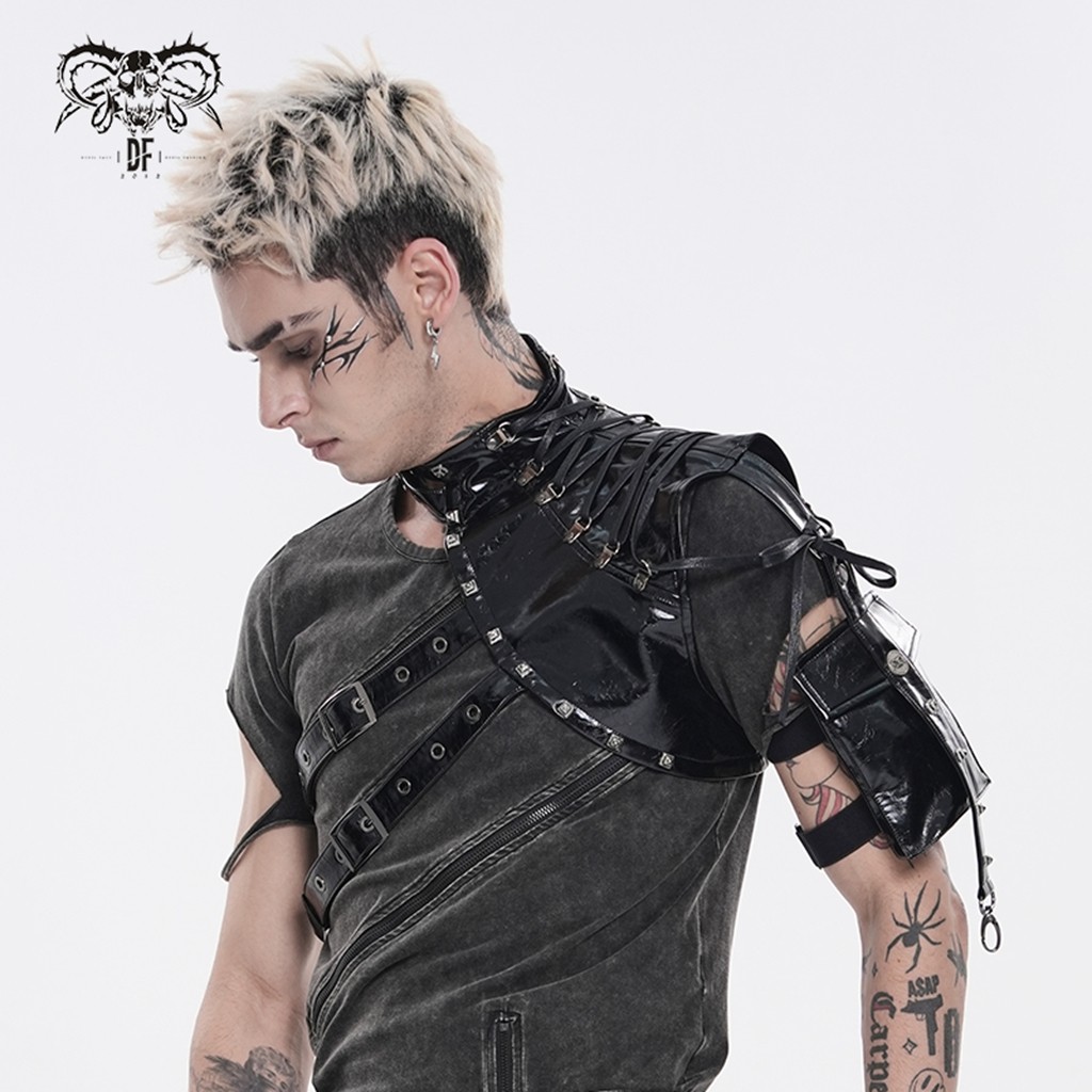 Devil Fashion Men Goth Punk Asymmetric Shoulder Armor Harness Cosplay Accessory