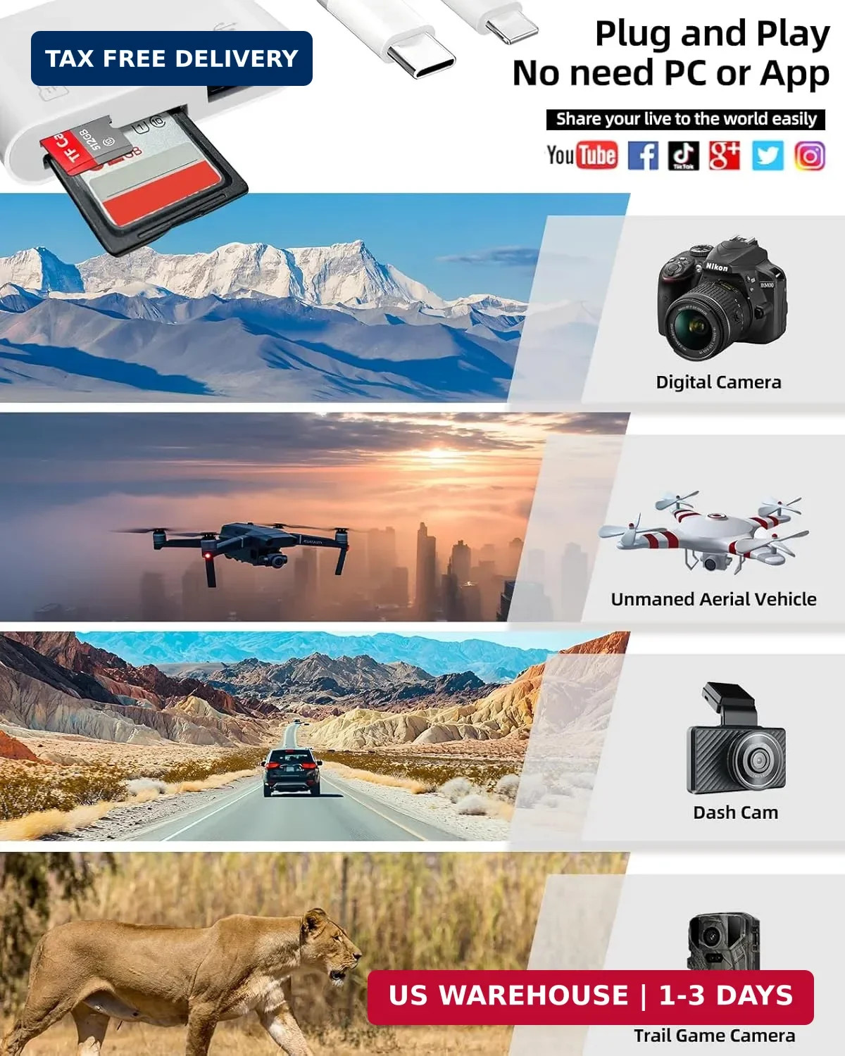 PIYILO SD Card Read for iPhone, USB C Micro SD Card Adapter, Memory Card Reader