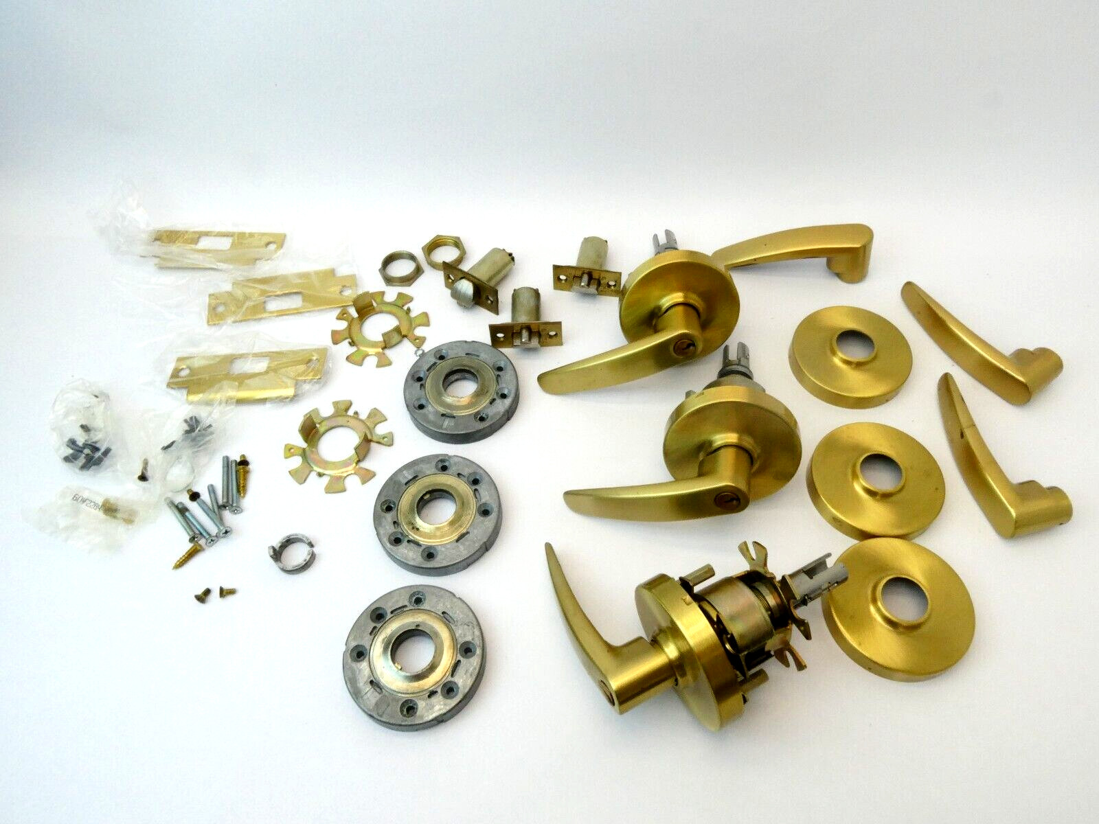 3 Sets of Heavy Commercial Style Door Handles Hinges Parts Missing Keys
