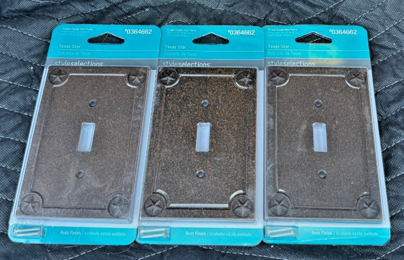 LOT OF 3 -BRAND NEW - Style Selections Texas Star  Single Toggle Wall Plate