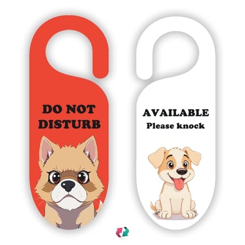 Do Not Disturb Door Hanger Sign 2Pack Door Signs with Puppy Theme Red White