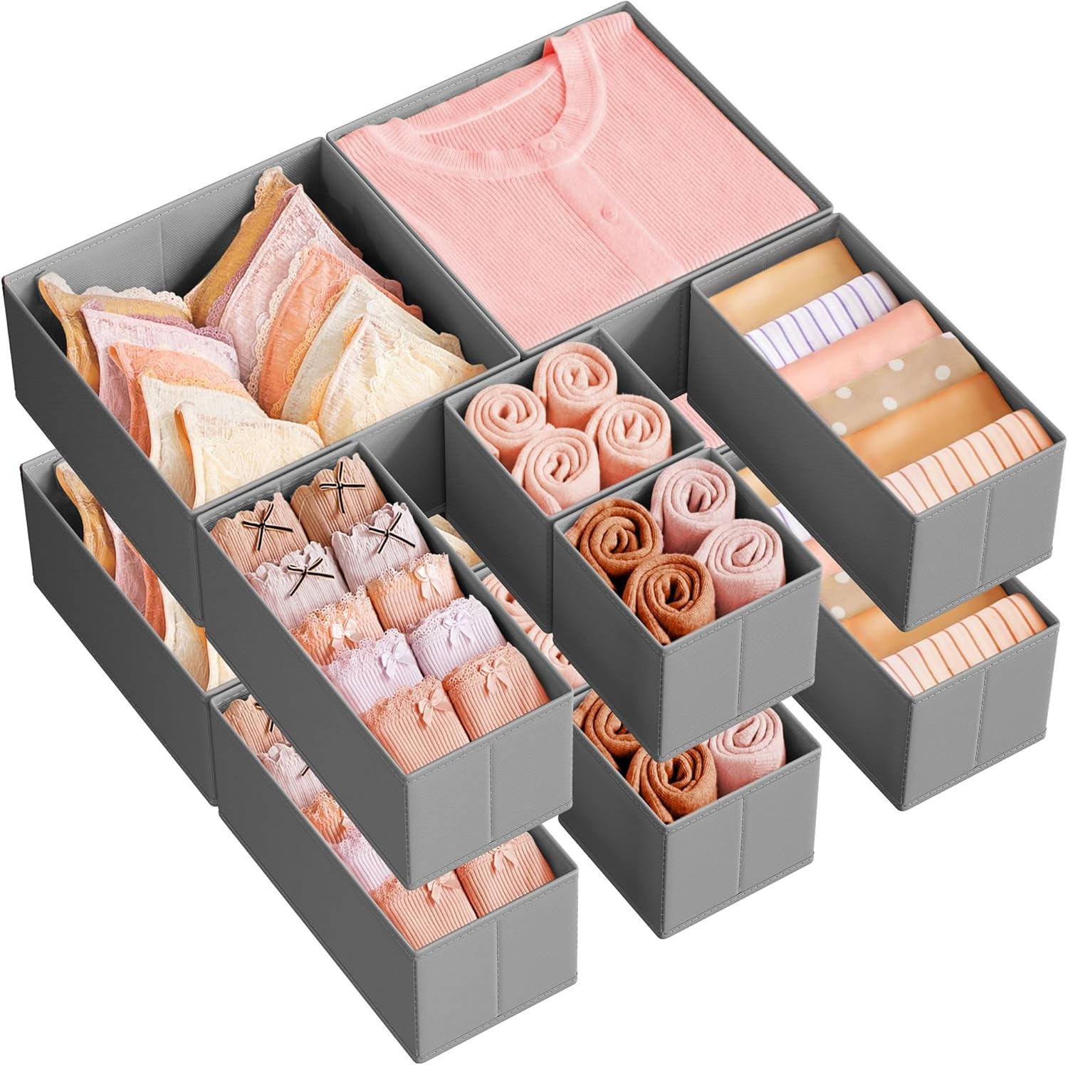 Drawer Organizers, Dresser Divider Organizers, Set of 12, Foldable Fabric