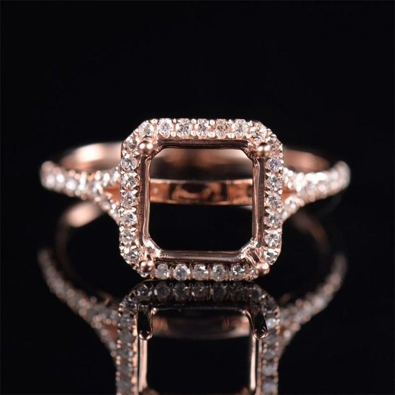 8x6 MM Emerald Cut Semi Mount Ring 925 Sterling Silver Rose Gold Plated Blank