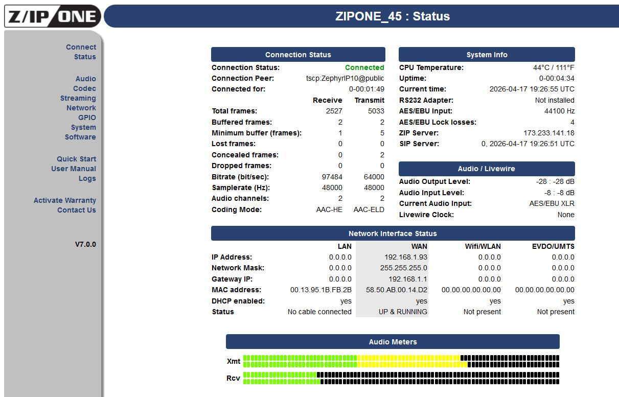 Telos Z/IP ONE w/ AES Remote Codec Audio Over IP Internet Transmission Endpoint