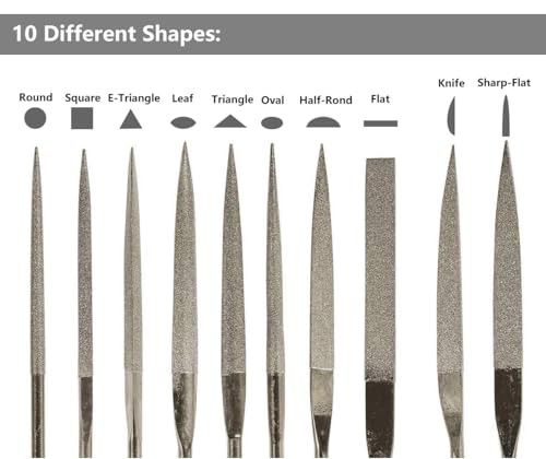 10pc Mini Diamond Metal Files Set - Micro Round Needle, Triangular Square