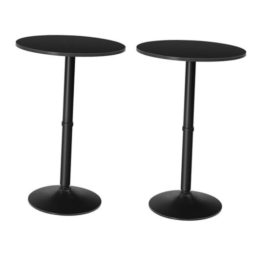 Set of 2 Black 35" Tall Round Bar Tables with Non-Slip Base