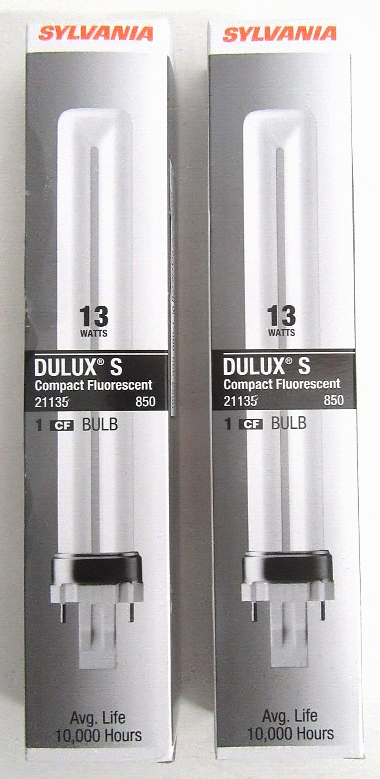 (2) Sylvania 21135 CF13DS/850/ECO CFL 13W T4 2-Pin GX23 5000k Daylight White