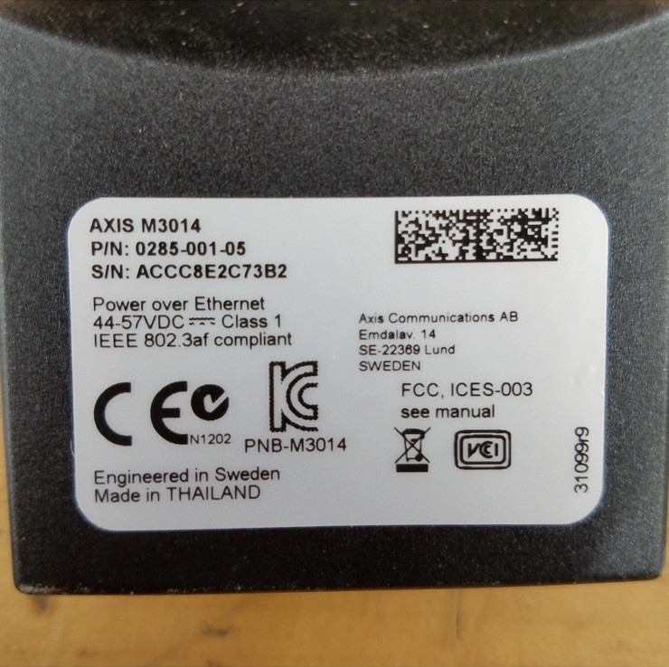Camera Axis Model M3014 Indoor Network Security As Pictures