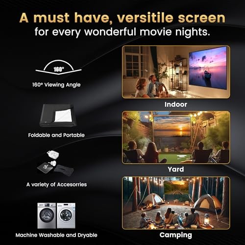 100 inch Projector Screen Upgraded- Black Backing, Straight Edges, Foldable,