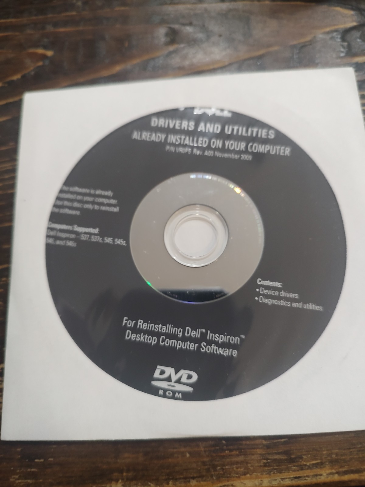 Dell Drivers Utilities DVD for Reinstalling Dell Inspiron 537 537s 545 545s 546s