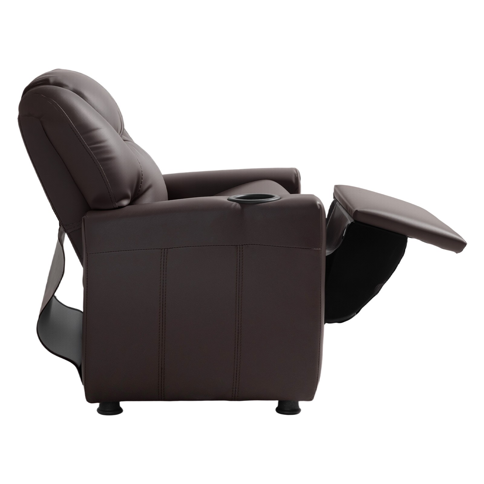Kids Reclining Chair PU Leather Toddler Recliner with Cup Holder (Brown)