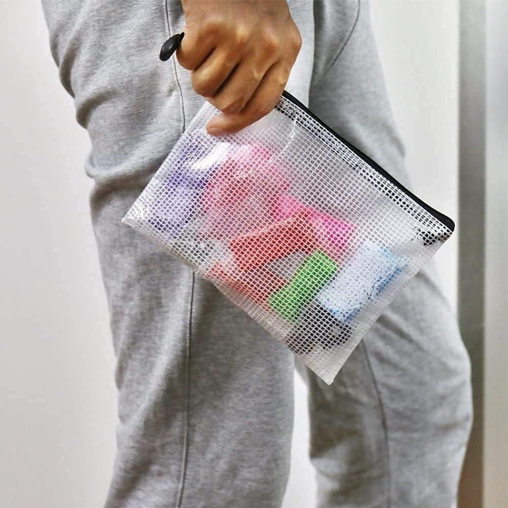 Multicolor Plastic Mesh Zipper Pouch Zip File Folder Bag 6x8 Inch 24 PCS
