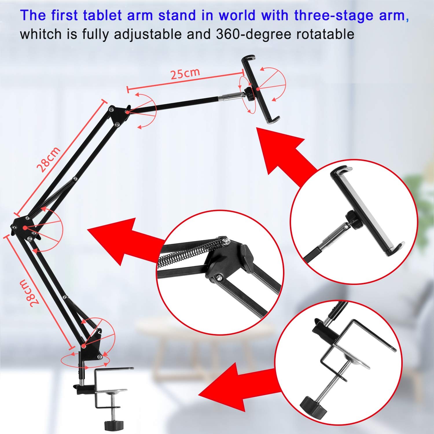 Tablet Stand Adjustable,Foldable Arm Stand for Bed,Aluminum Universal Flexibl...