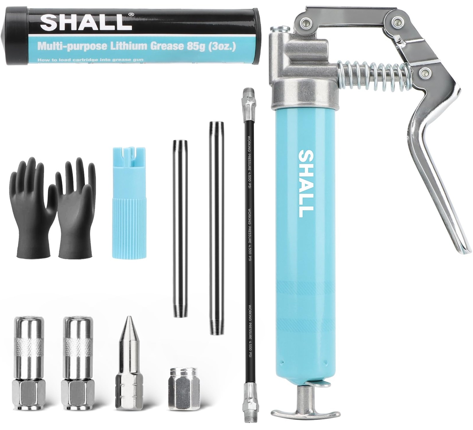 Mini Grease Gun Kit (3.52OZ, 3000PSI) with Accessories: 2x 4-Jaw Couplers, Sh...