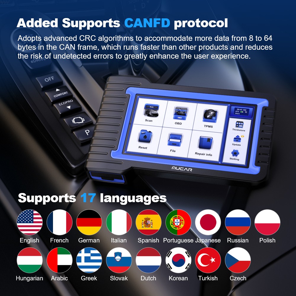 MUCAR VO7S OBD2 Diagnostic Tool Bidirectional Scanner CANFD ECU Coding 28+Resets