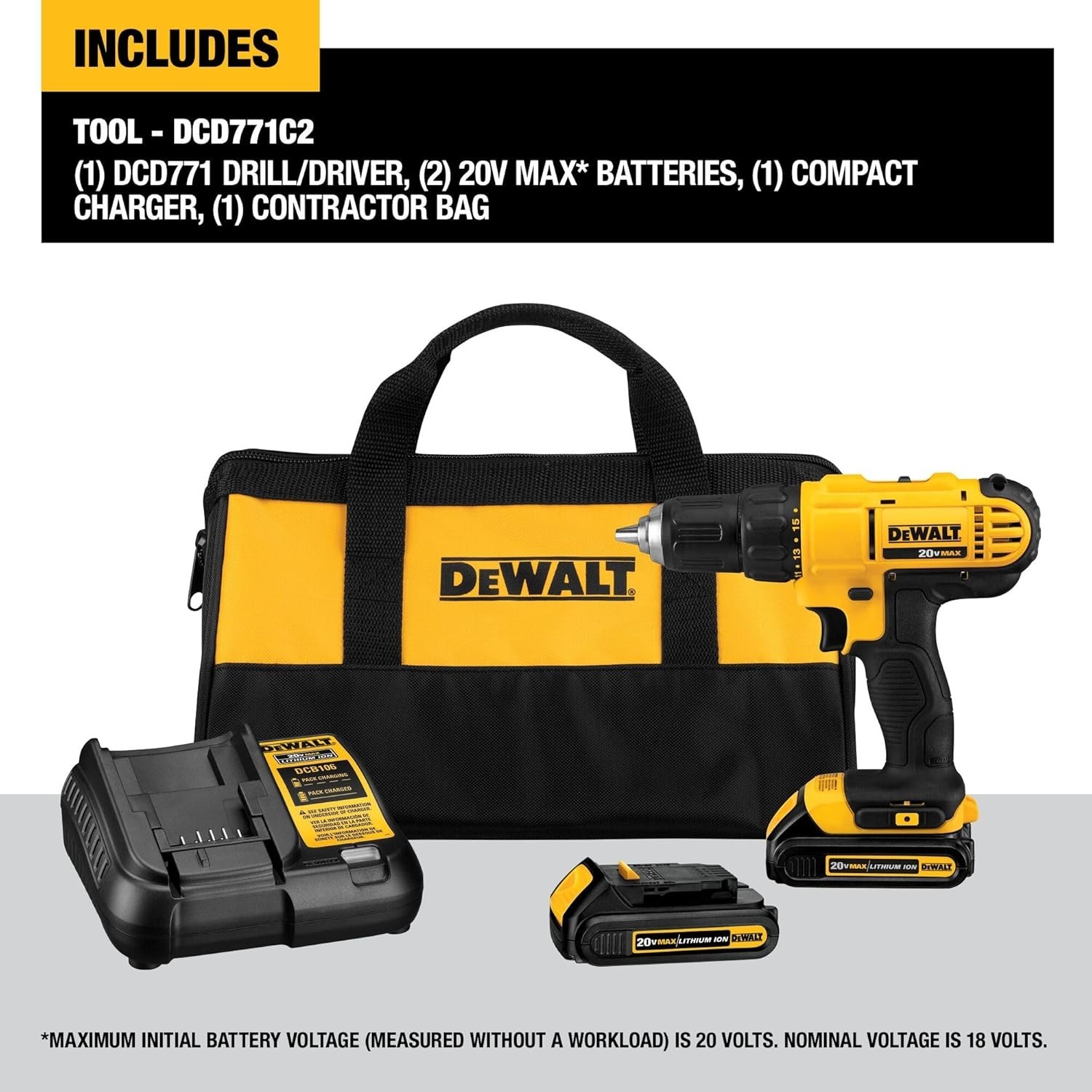 20V Max Cordless Drill/Driver Kit with Dual Batteries and Charger