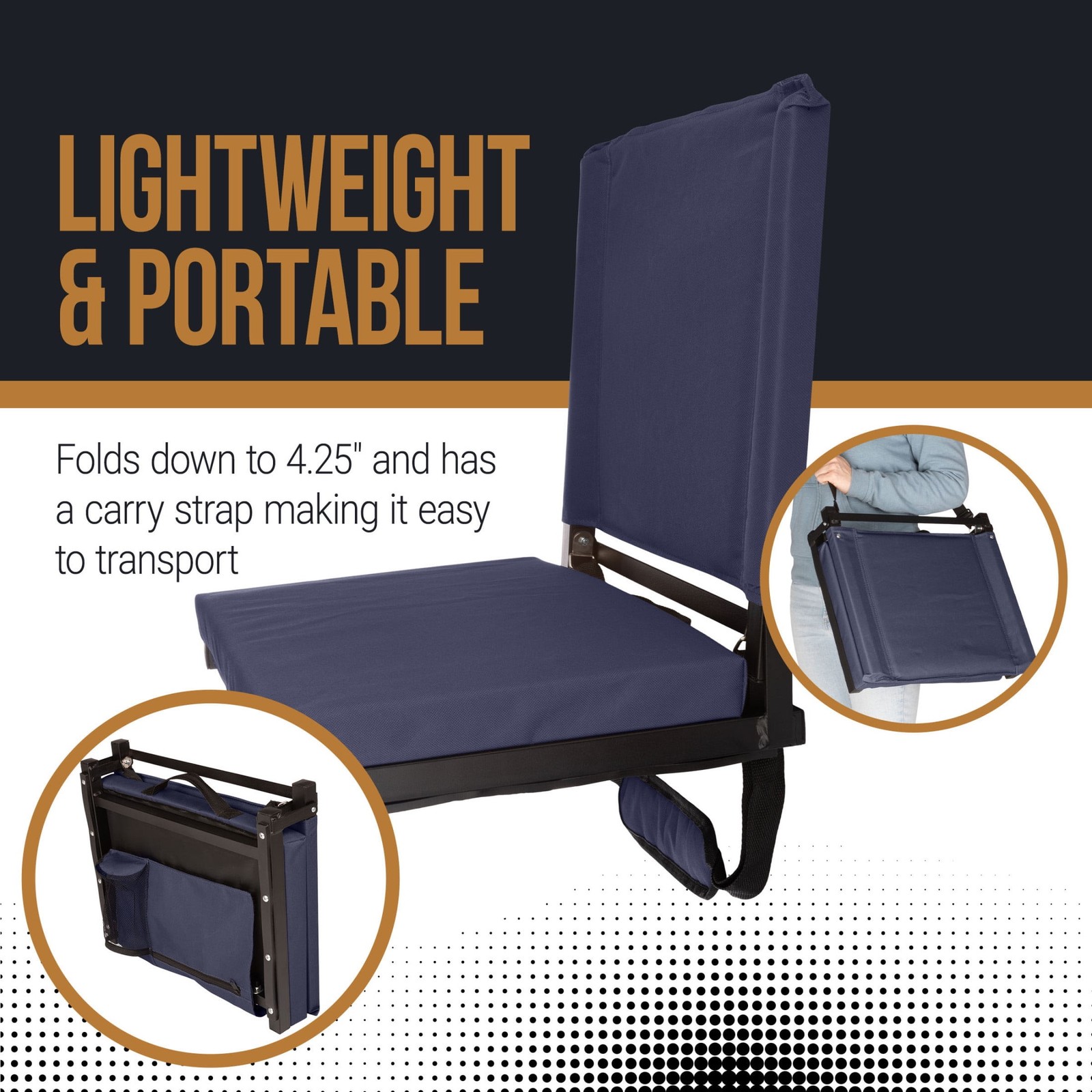 Bleacher Seat - Stadium Seat Cushion with Back Support, Navy