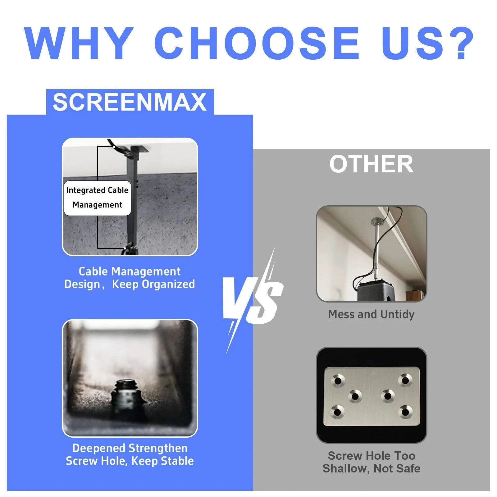 Projector Mount Ceiling/Wall - Universal 3-in-1 Bracket with Extension Pole