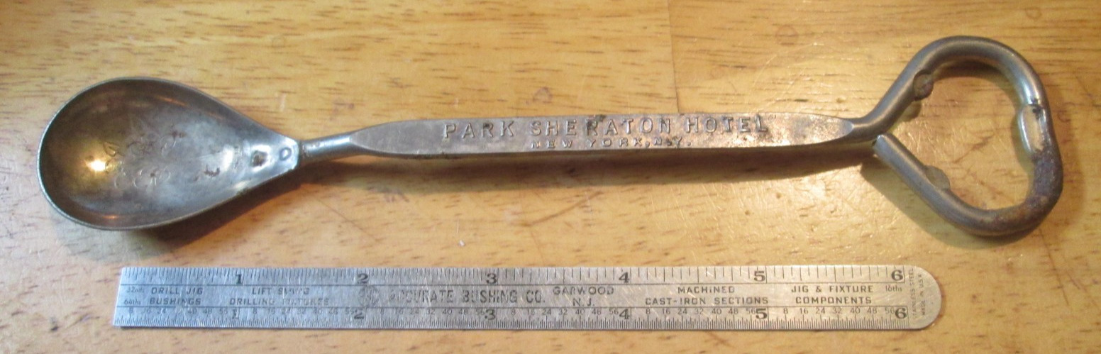 Vintage PARK SHERATON HOTEL NEW YORK N.Y.,SPOON Soda Bottle BAR Opener VAUGHAN