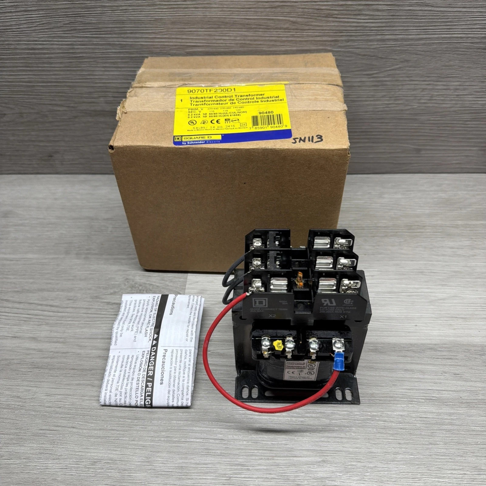 Square D 9070TF200D1 Industrial Control Transformer, 240/480 X 120, 200VA, New