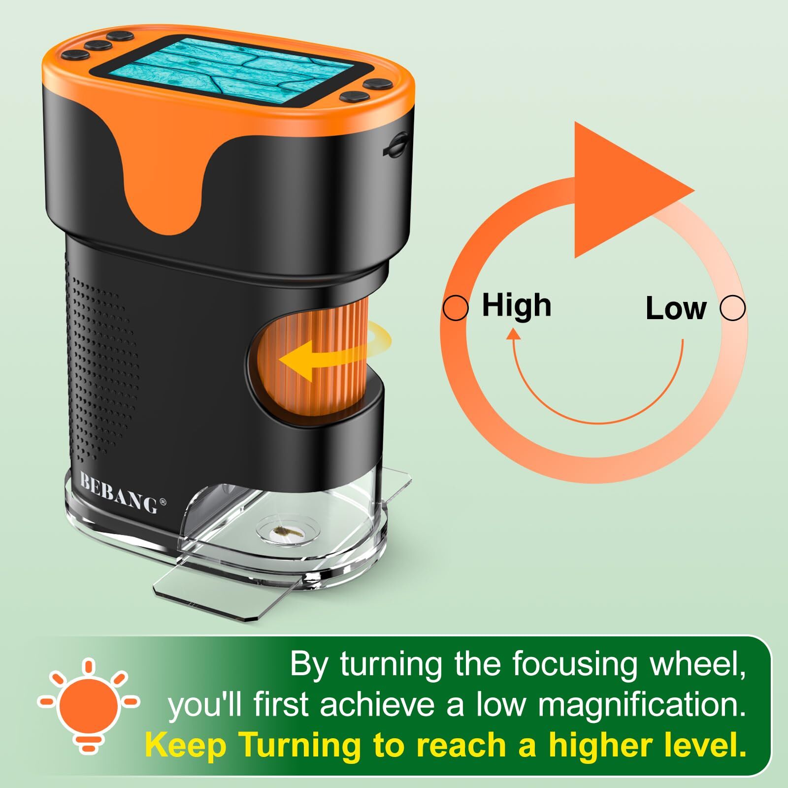 1000X Handheld Microscope for Kids 4K 2.0" Screen Rechargeable Mini Pocket Digit