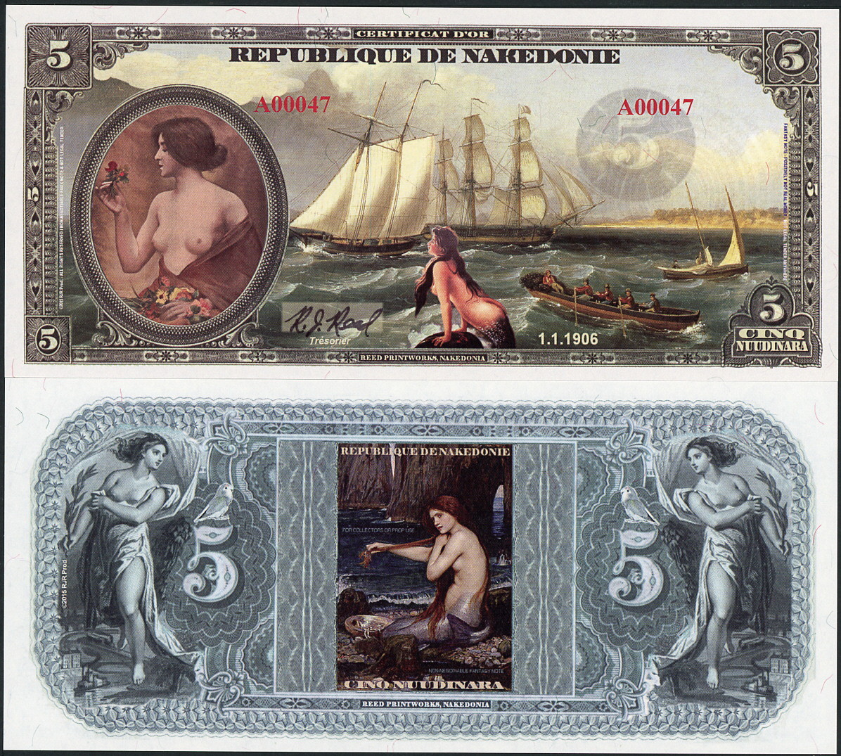 BEAUTIFUL NUDE WOMEN MERMAIDS OLD SHIPS NAKEDONIE 5 NUUDINARA FANTASY ART NOTE!
