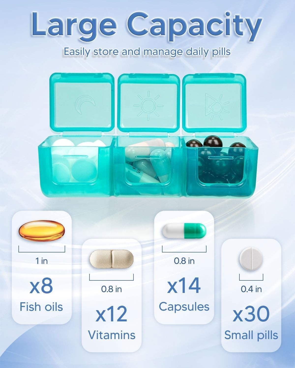 Hard Shell Black Pill Organizer - 31 Compartments for Easy Medication Management