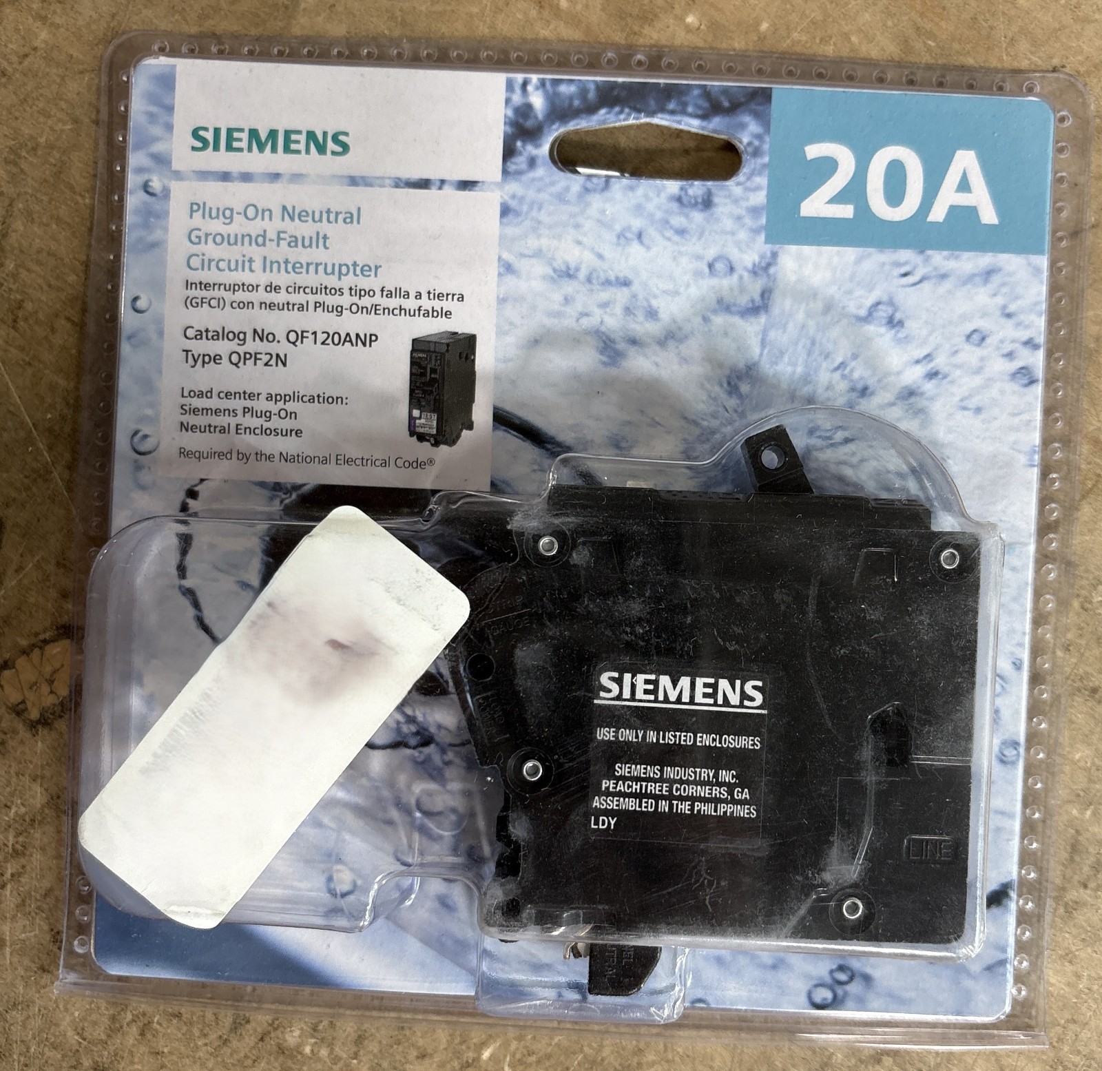 Siemens QF120AN / QF120ANP Circuit Breaker, 20A 1 Pole 120V GFCI Plug On Neutral