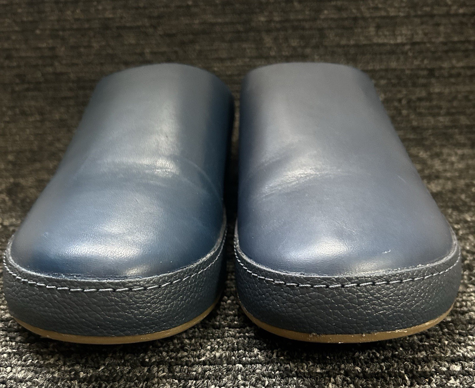 OluKai Hamani Men Size 11 Blue Leather Slip-on Mules Comfort Casual Versatile
