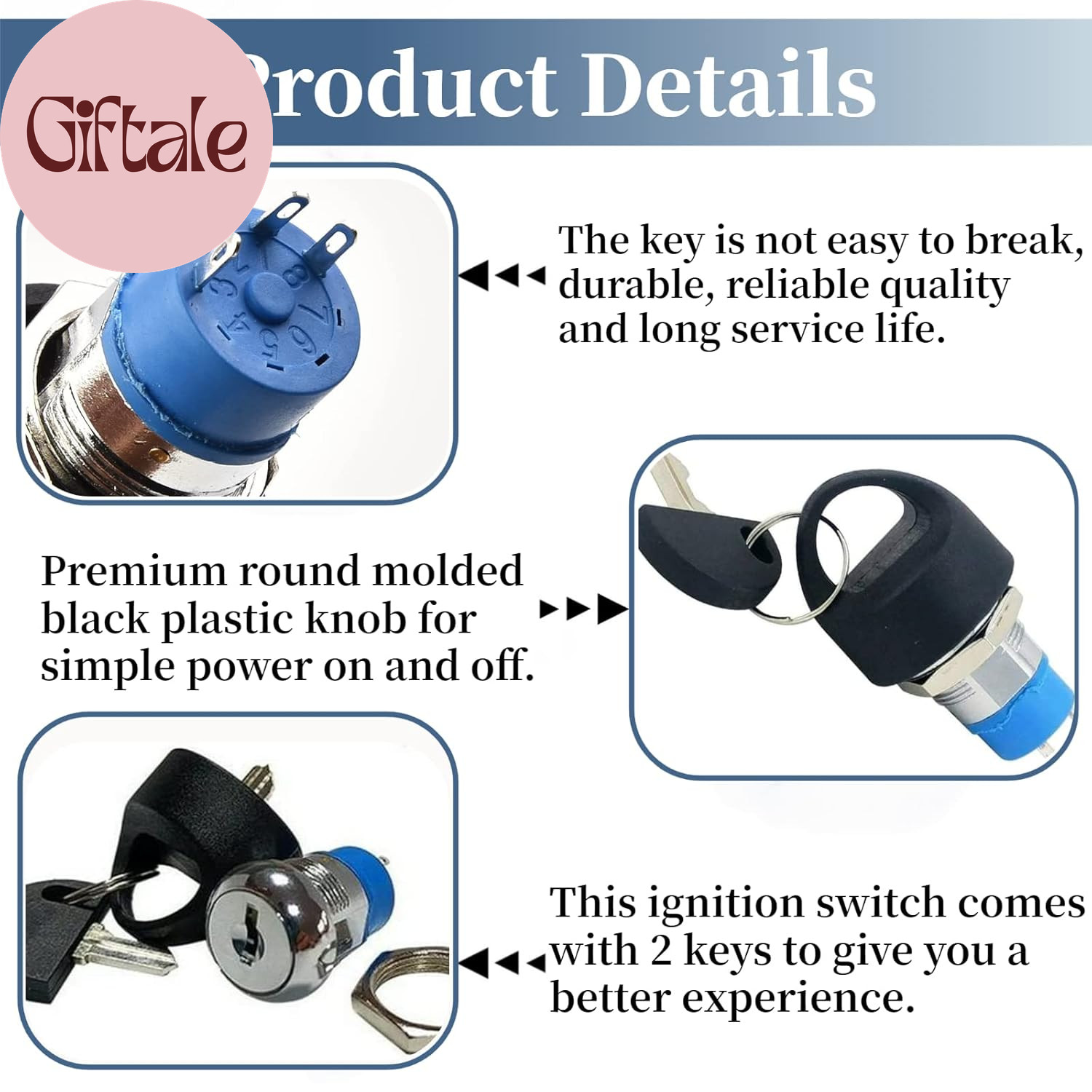 Ignition Switch with Key, Replacement Mobility Scooter Spare Start On/Off Igniti