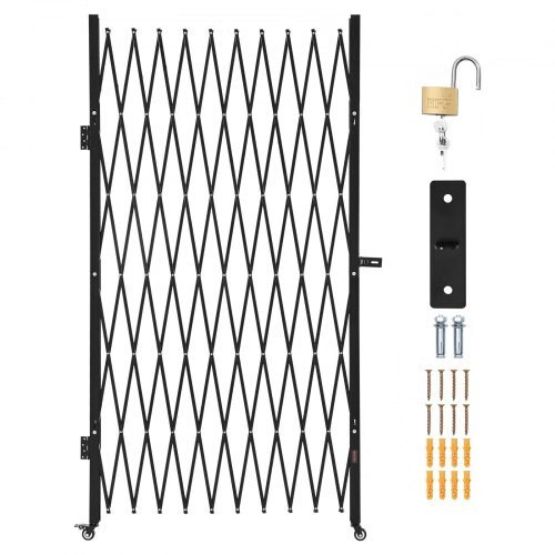 Single Folding Security Gate, Lockable Scissor Gate with 360?° Swivel Caster
