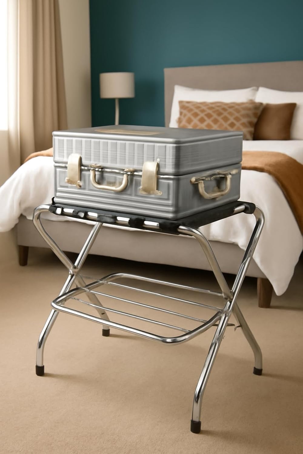 USTECH - Double-Tier Luggage Rack–Foldable with Lower Shelf