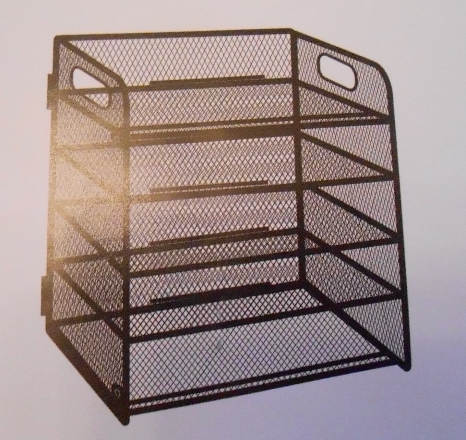 5 Tier Organizer White Mesh Letter Tray with Handles for Home or Office-NIB