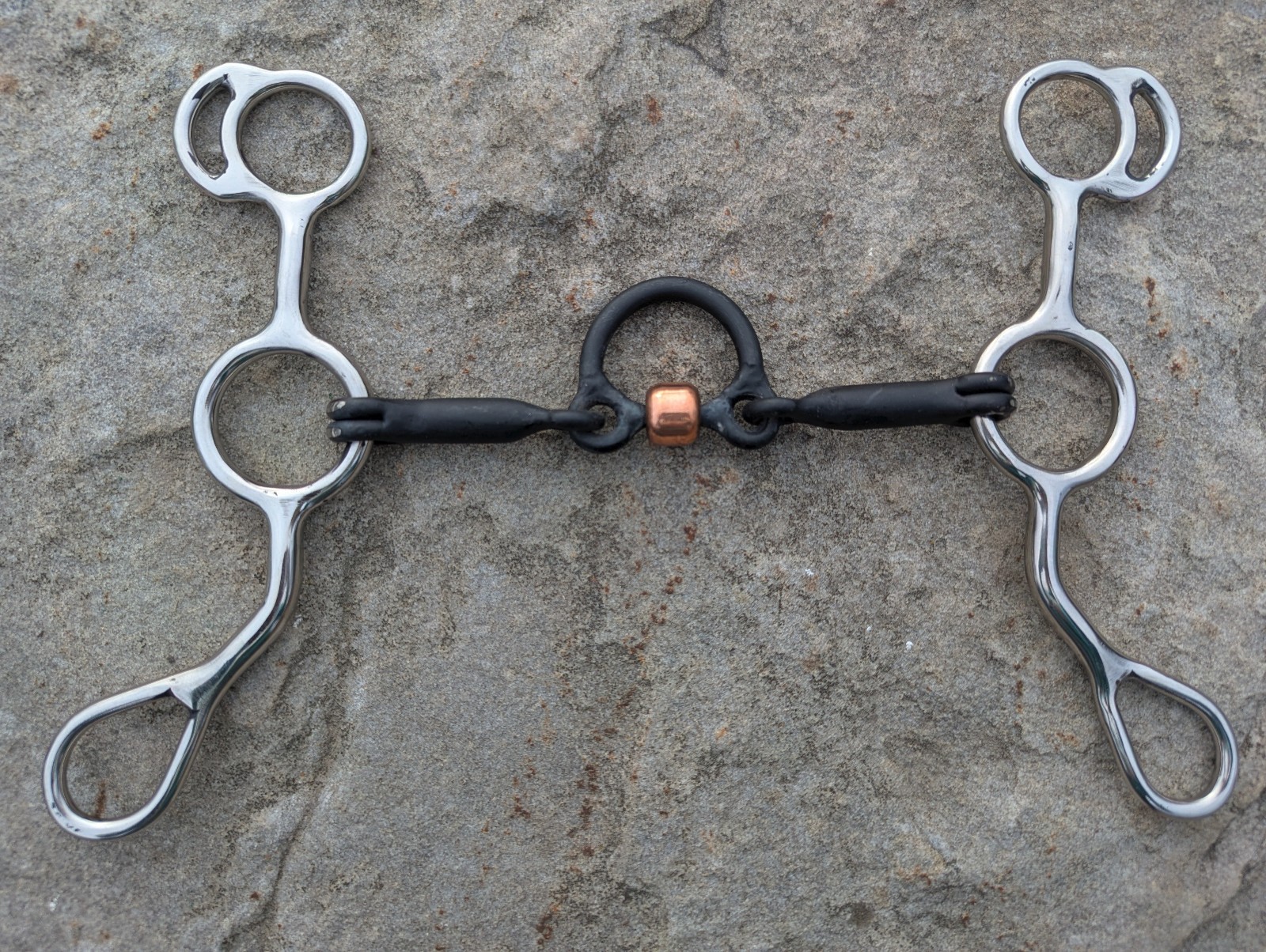 New Floating Port JR Cowhorse Gag Bit with roller.  Western Horse Tack