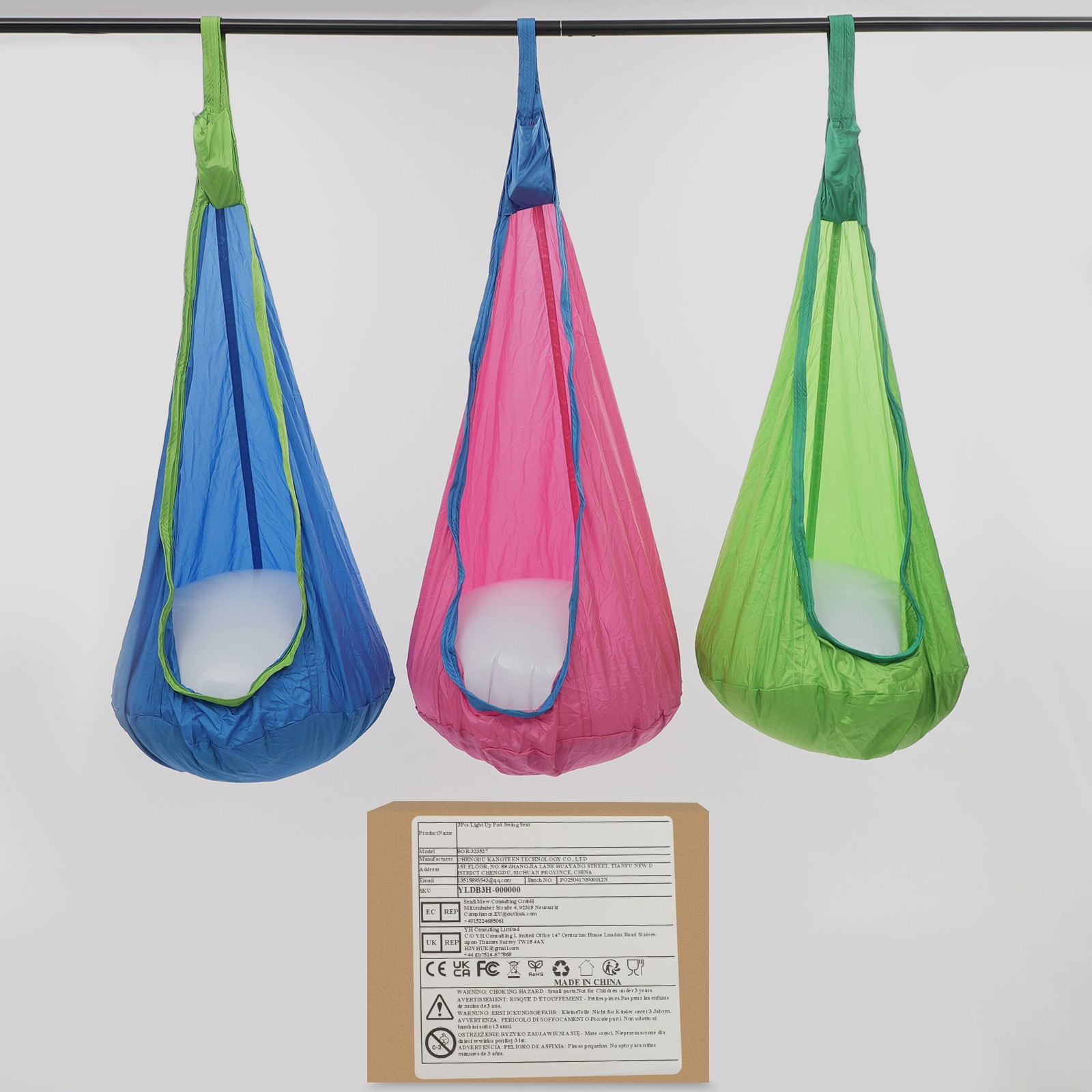 3pcs Light Up Kids Pod Swing Seat Swing Chair for Kids Indoor & Outdoor Remote