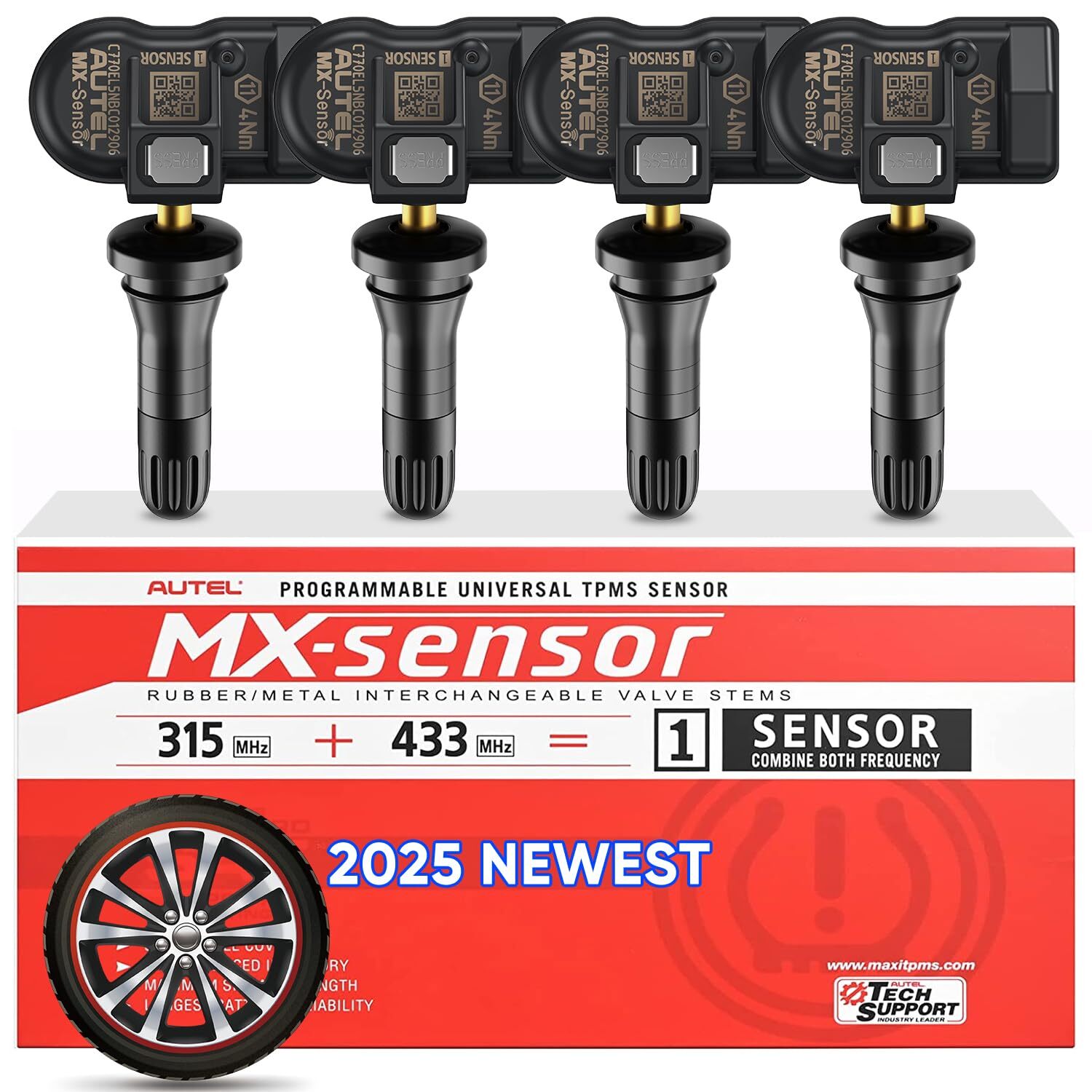 4Pack Autel TPMS MX-Sensor 2in1 315MHz & 433MHz Tire Pressure Sensor Monitoring